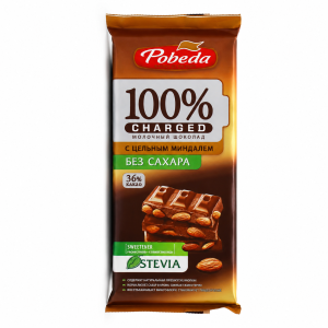 شکلات تخته ای روسی پوبدا Pobeda milk chocolate 36% whole almonds استویا با بادام 90 گرم