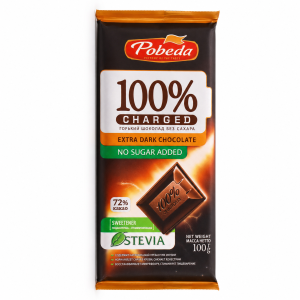 شکلات تخته ای تلخ روسی پوبدا Pobeda 72% CHARGED  dark chocolate استویا 100 گرم