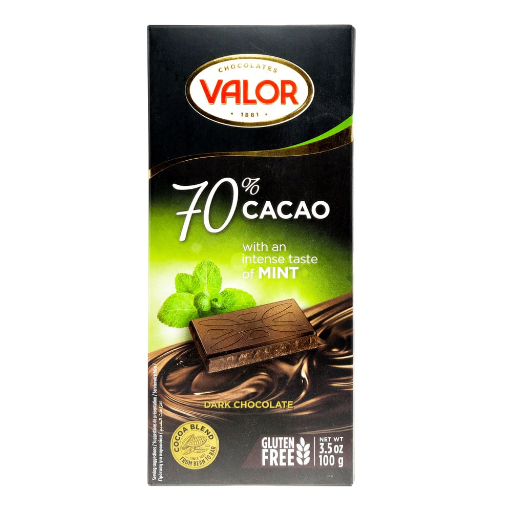 شکلات-تخته-ای-70-درصد-تلخ-بدون-گلوتن-نعنایی-والور-valor-100-گرمی