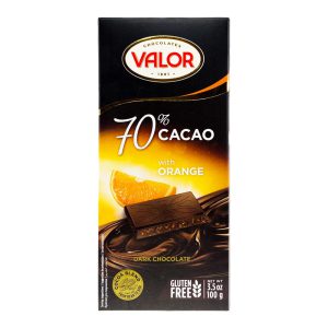 شکلات تخته ای 70 درصد کاکائو با مغز پرتقال والور
